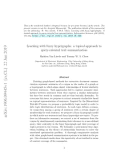 Learning with fuzzy hypergraphs: a topical approach to query-oriented
  text summarization