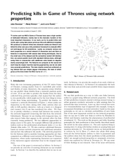 Predicting kills in Game of Thrones using network properties