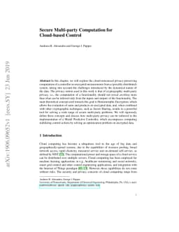 Secure Multi-party Computation for Cloud-based Control