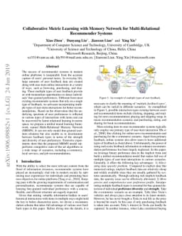 Collaborative Metric Learning with Memory Network for Multi-Relational
  Recommender Systems