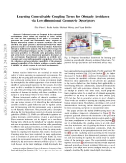 Learning Generalisable Coupling Terms for Obstacle Avoidance via
  Low-dimensional Geometric Descriptors
