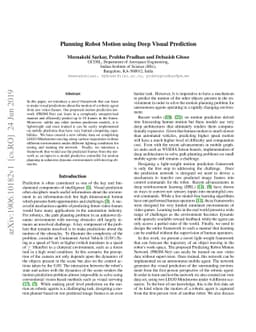 Planning Robot Motion using Deep Visual Prediction