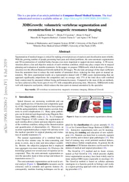 3DBGrowth: volumetric vertebrae segmentation and reconstruction in
  magnetic resonance imaging