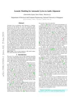 Acoustic Modeling for Automatic Lyrics-to-Audio Alignment