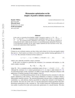 Riemannian optimization on the simplex of positive definite matrices