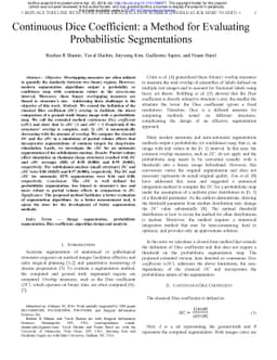 Continuous Dice Coefficient: a Method for Evaluating Probabilistic
  Segmentations