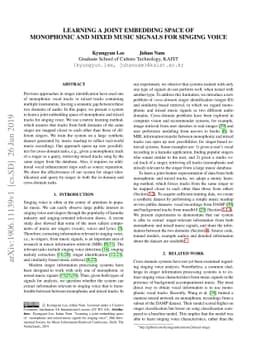 Learning a Joint Embedding Space of Monophonic and Mixed Music Signals
  for Singing Voice