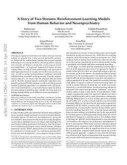 A Story of Two Streams: Reinforcement Learning Models from Human
  Behavior and Neuropsychiatry