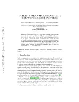 RUSLAN: Russian Spoken Language Corpus for Speech Synthesis