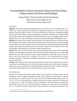 Training Models to Extract Treatment Plans from Clinical Notes Using
  Contents of Sections with Headings