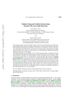 Multiple Testing and Variable Selection along the path of the Least
  Angle Regression