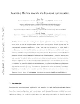 Learning Markov models via low-rank optimization