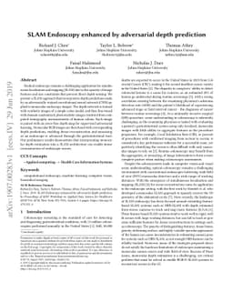 SLAM Endoscopy enhanced by adversarial depth prediction