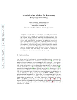 Multiplicative Models for Recurrent Language Modeling