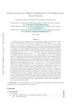 Robust and Resource Efficient Identification of Two Hidden Layer Neural
  Networks