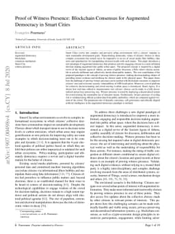 Proof of Witness Presence: Blockchain Consensus for Augmented Democracy
  in Smart Cities