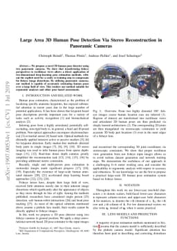 Large Area 3D Human Pose Detection Via Stereo Reconstruction in
  Panoramic Cameras