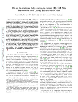 On an Equivalence Between Single-Server PIR with Side Information and
  Locally Recoverable Codes