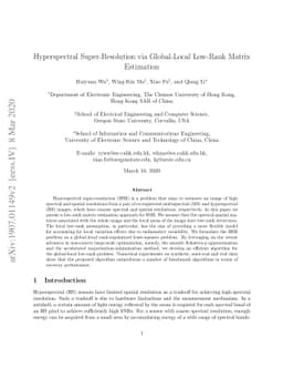 Hyperspectral Super-Resolution via Global-Local Low-Rank Matrix
  Estimation