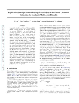 Exploration Through Reward Biasing: Reward-Biased Maximum Likelihood
  Estimation for Stochastic Multi-Armed Bandits