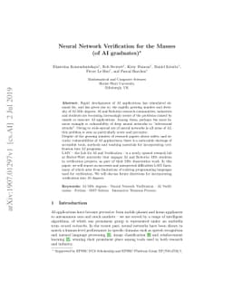 Neural Network Verification for the Masses (of AI graduates)
