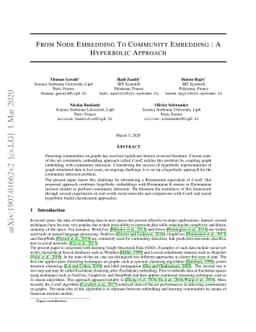 From Node Embedding To Community Embedding : A Hyperbolic Approach