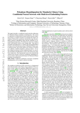 Polyphone Disambiguation for Mandarin Chinese Using Conditional Neural
  Network with Multi-level Embedding Features