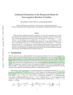 Unbiased Estimation of the Reciprocal Mean for Non-negative Random
  Variables