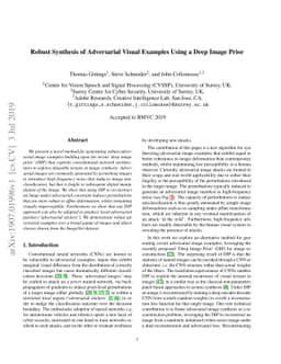 Robust Synthesis of Adversarial Visual Examples Using a Deep Image Prior