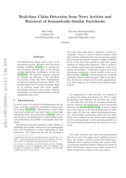 Real-time Claim Detection from News Articles and Retrieval of
  Semantically-Similar Factchecks