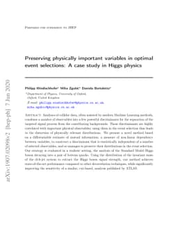 Preserving physically important variables in optimal event selections: A
  case study in Higgs physics
