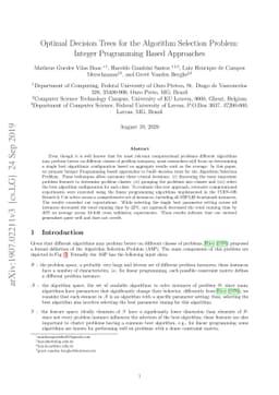 Optimal Decision Trees for the Algorithm Selection Problem: Integer
  Programming Based Approaches