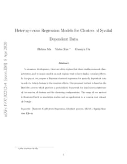 Heterogeneous Regression Models for Clusters of Spatial Dependent Data
