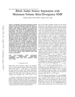 Blind Audio Source Separation with Minimum-Volume Beta-Divergence NMF