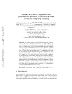 DeepAAA: clinically applicable and generalizable detection of abdominal
  aortic aneurysm using deep learning