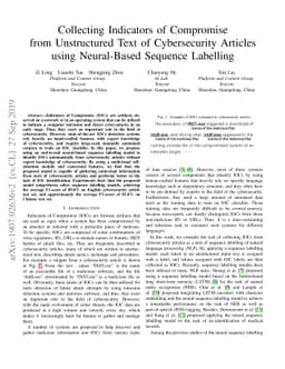Collecting Indicators of Compromise from Unstructured Text of
  Cybersecurity Articles using Neural-Based Sequence Labelling