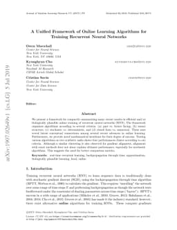 A Unified Framework of Online Learning Algorithms for Training Recurrent
  Neural Networks