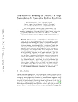 Self-Supervised Learning for Cardiac MR Image Segmentation by Anatomical
  Position Prediction