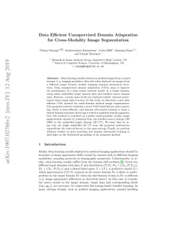 Data Efficient Unsupervised Domain Adaptation for Cross-Modality Image
  Segmentation