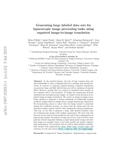 Generating large labeled data sets for laparoscopic image processing
  tasks using unpaired image-to-image translation