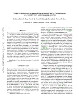 Video Question Generation via Cross-Modal Self-Attention Networks
  Learning