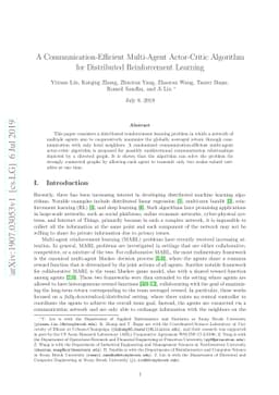 A Communication-Efficient Multi-Agent Actor-Critic Algorithm for
  Distributed Reinforcement Learning