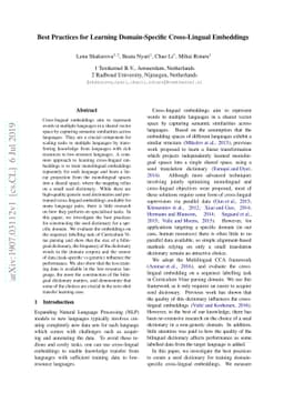 Best Practices for Learning Domain-Specific Cross-Lingual Embeddings