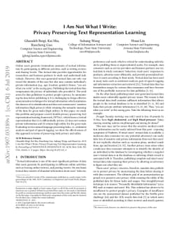 I Am Not What I Write: Privacy Preserving Text Representation Learning