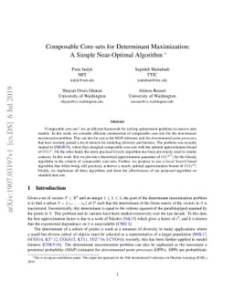 Composable Core-sets for Determinant Maximization: A Simple Near-Optimal
  Algorithm