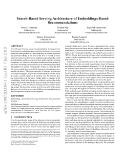 Search-Based Serving Architecture of Embeddings-Based Recommendations