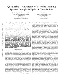 Quantifying Transparency of Machine Learning Systems through Analysis of
  Contributions