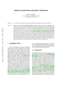 Depth from Small Motion using Rank-1 Initialization