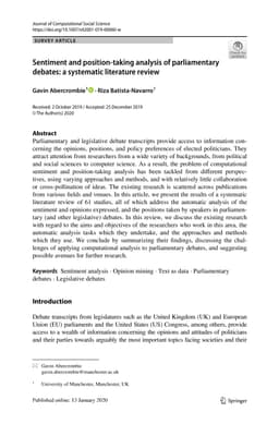 Sentiment and position-taking analysis of parliamentary debates: A
  systematic literature review