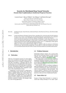 Security for Distributed Deep Neural Networks Towards Data
  Confidentiality & Intellectual Property Protection